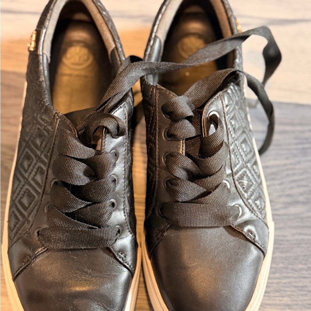 Black Quilted Leather Womens Sneakers